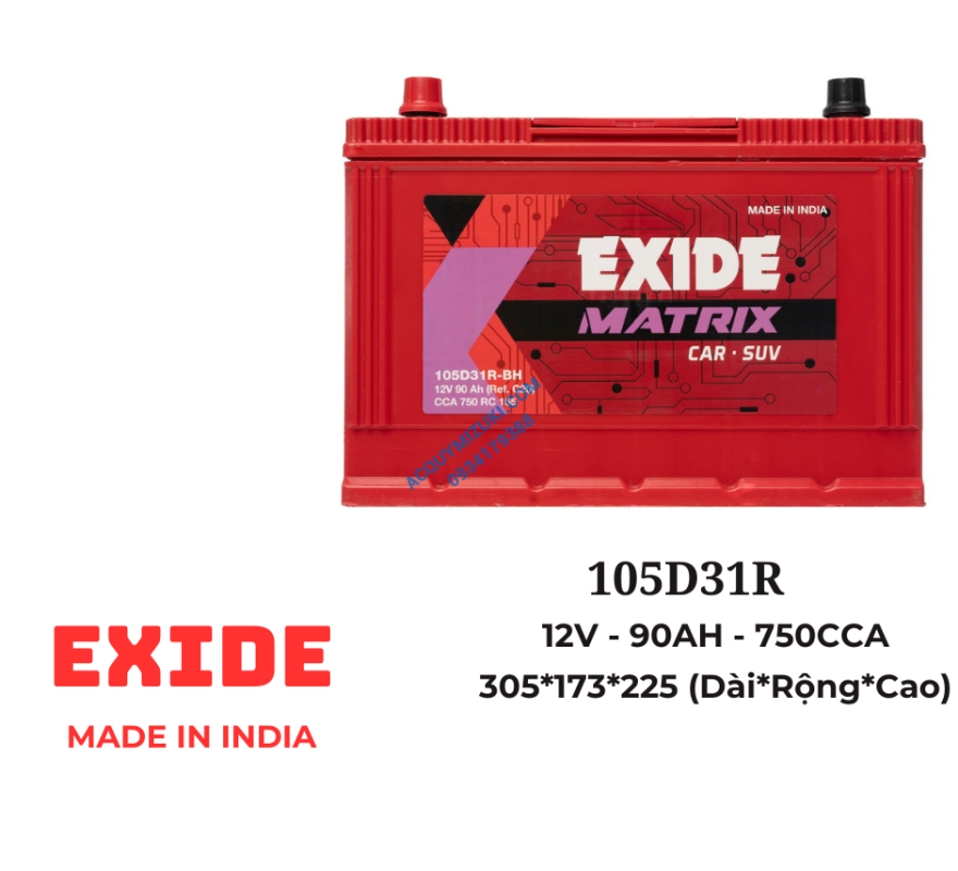Bình ắc quy EXIDE 105D31R 12V 90AH CCA 750A